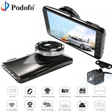 Podofo Car DVR Dashcam 4″ FHD 1080P Dual Lens Video Registrator Recorder G-sensor Night Vision Dash Cam Backup Rearview Camera