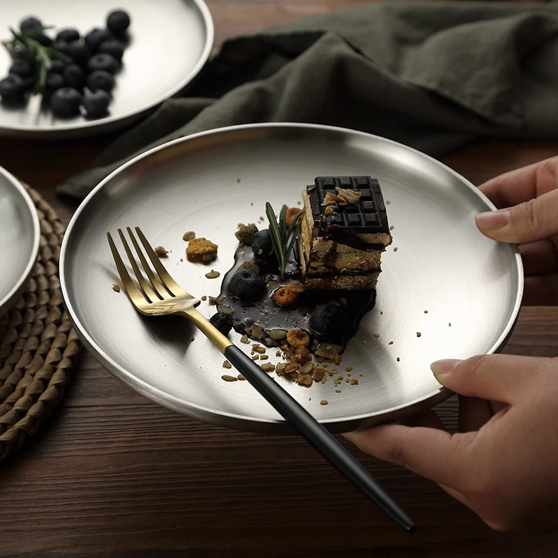 

1Pcs Dishes Plates Anti-scalding Insulation Deepen SUS 304 Stainless Steel Modern Fashion Eco-Friendly Beautiful Househould
