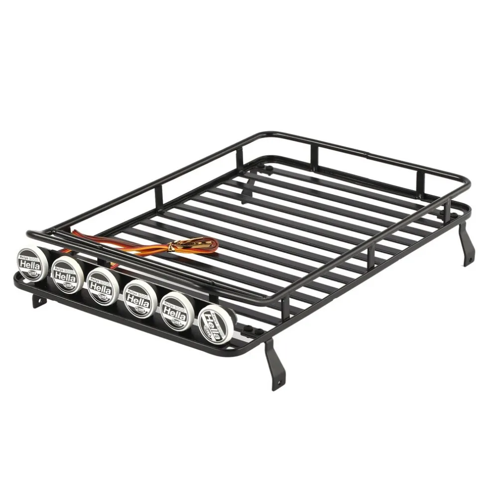 

AX-519 Metal Roof Rack Luggage Carrier with 6 LED Lights for RC 1/10 4WD Car Crawler Truck D90 Axial Jeep SCX10 90046