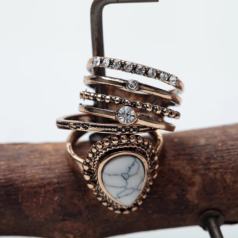 

2017 New Arrival Vintage Knuckle Ring Gold Silver Hot Howlite Rhinestone Bohemian Midi Ring Sets for Women Gift MYC13061
