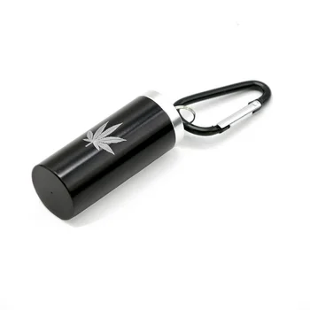 

High Quality Pill Storage Box With Key Chain Silver Black Portable Mini Ashtray Metal Aluminum Tobacco Snuff Storage Bottle
