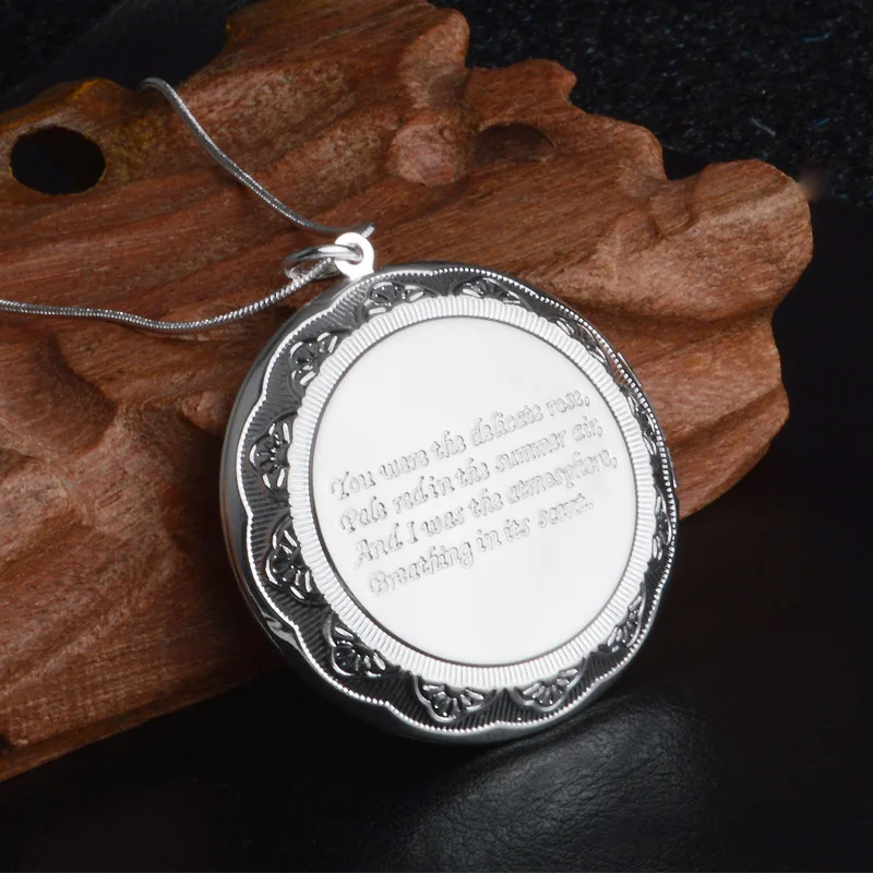 

Fashion 925 sterling silver necklace female pattern round box box pendant design can be placed photo Argent creative jewelry