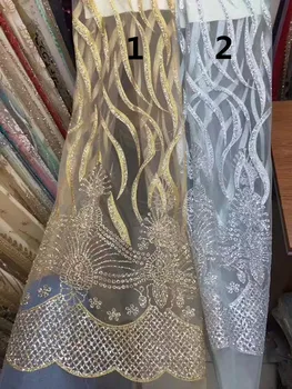 

unique J-52420 glued glitter mesh tulle lace fabric for wedding dress