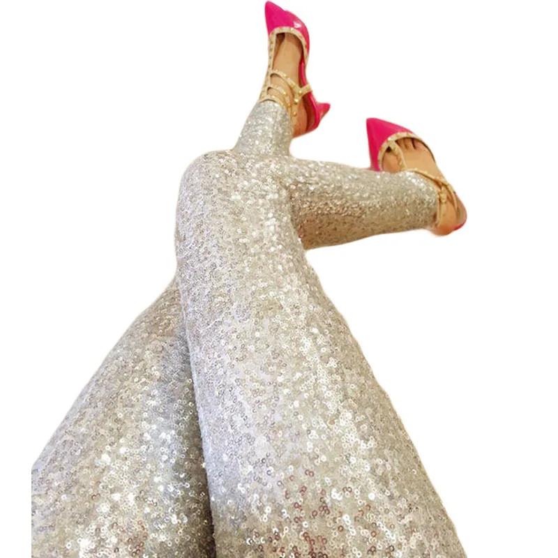 

Gold Sequined Leggings Hot Trousers Full Sequin Pants Anti Emptied Slim Was Thin Pencil Pants Calca Social Feminina BG399