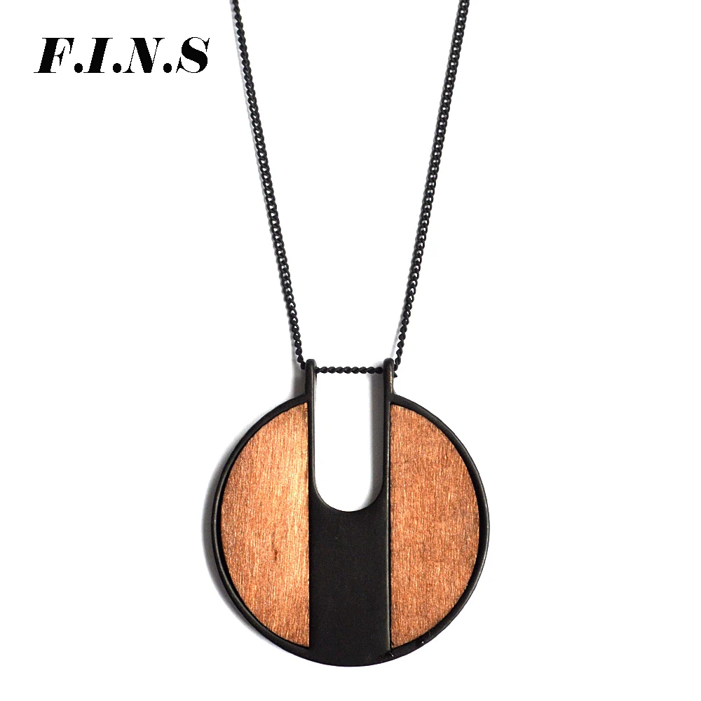 

F.I.N.S Minimalist Vintage Round Wood Necklace Jewelry Long Black Chain Necklaces & Pendants 2018 New Women Accessories Bijoux