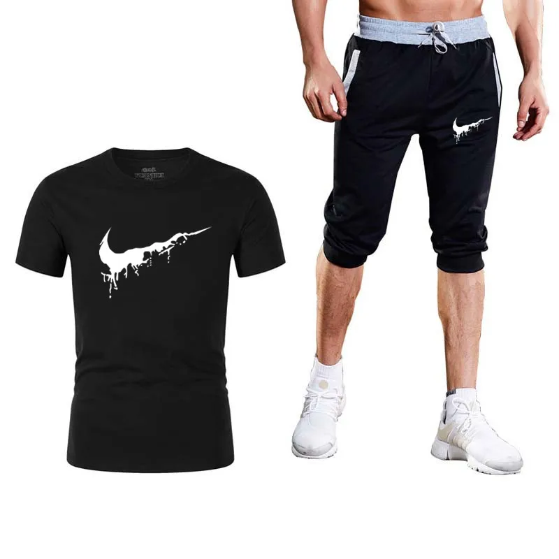 

Hot 2019 new Fashion Cool tracksuit gym shirt men Suit Mens club T-shirt Sets Gyms Brand Clothing men casual short sleeves