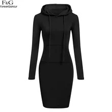 

FANALA Women Dress Cotton Blend Hooded Fashion O-neck Long Sleeve Black Elegant Casual Dress vestido Bodycon Pencil Hoodie Dress