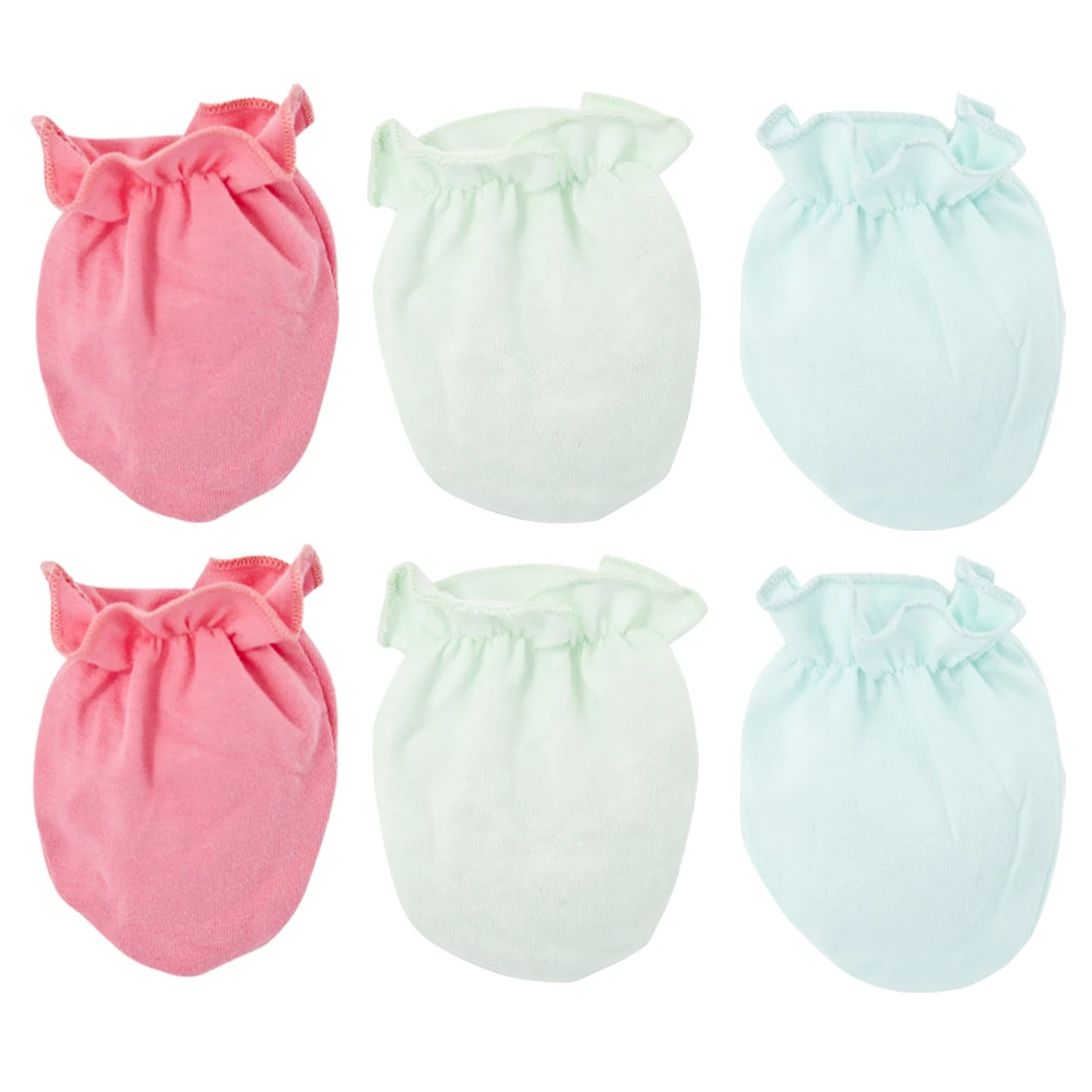 

Kavkas 3 Pairs Fashion Baby Anti Scratching Gloves Solid Newborn Protection Face Cotton Scratch Mittens 0-6 months