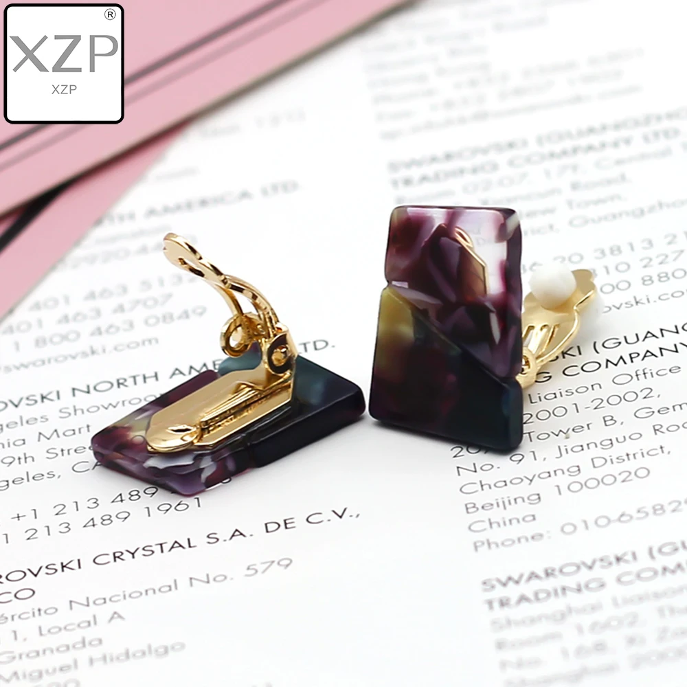 

XZP Retro Simple Acrylic Geometric Round Earrings Korean Irregular Acetate Clip on Earrings Without Piercing for Women Jewelry