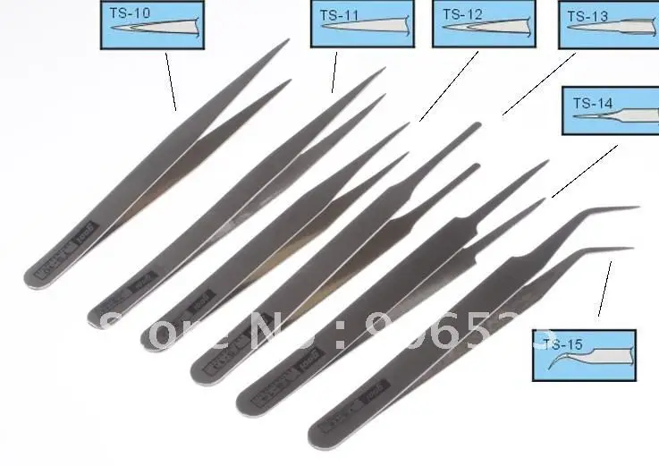 

5sets / lot Free Shipping Business Industrial Anti-static Tweezer Maintenance Tool TS10-15 6 size /set
