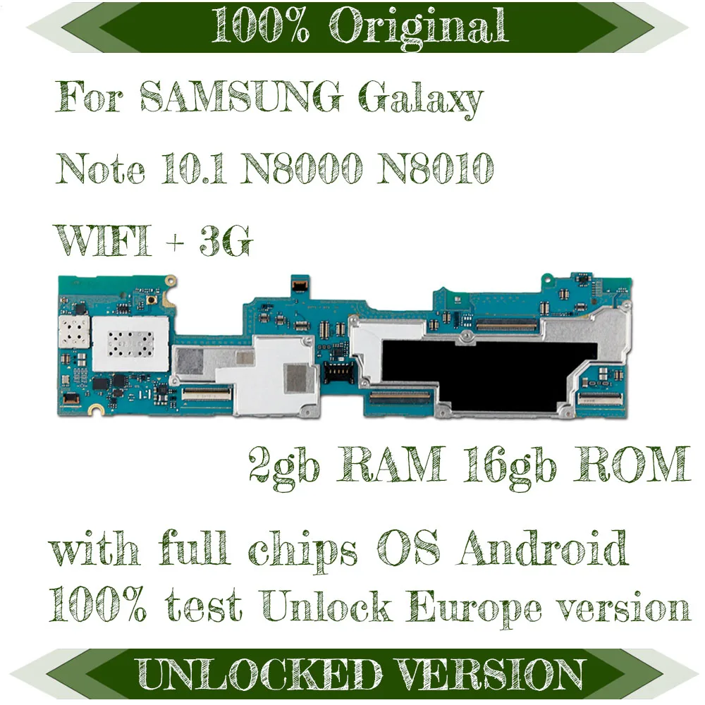 

Original Unlock For Samsung Galaxy Note 10.1 N8000 N8010 Motherboard 3G&WIFI Mainboard Android OS 16GB Logic Board With Chips