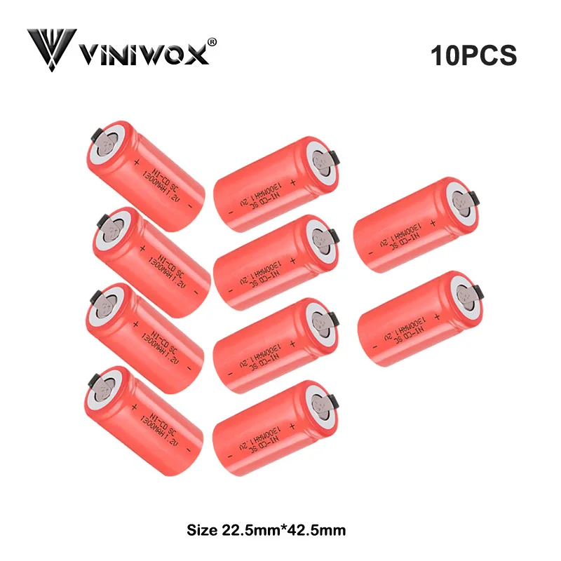 Ni-CD 1300 мАч SC 1,2 В аккумуляторная батарея Электроинструмент батареи для Makita Bosch робот AEG Dewalt электрические элементы - Цвет: 10PCS