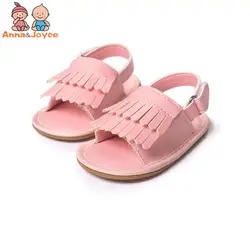 Для маленьких девочек Летняя обувь Ленточки сандалии из искусственной замши малыши Bebe нескользящая обувь Туфли без каблуков мягкая