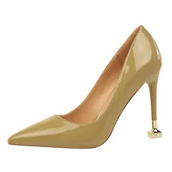 2019 туфли-лодочки, женская обувь, модная обувь на высоком каблуке, лакированная кожа, закрытый носок, острый носок, пикантная обувь для