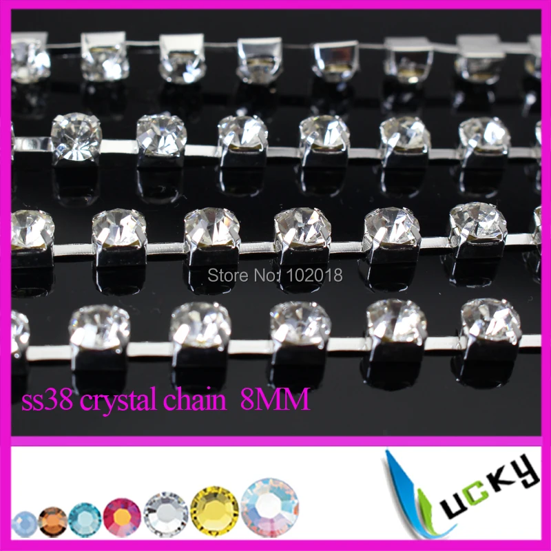 

Free shipping!10 yards 38ss 8MM crystal cup chain rhinestone trim with 888 quality strass Beads for DIY decorations
