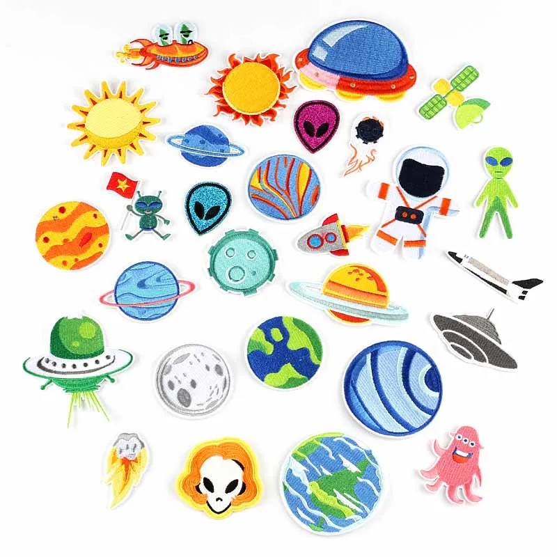 

Space Astronaut UFO Rocket Sun Alien Planet Iron On Embroidered Clothes Patches For Clothing Stickers Garment Wholesale