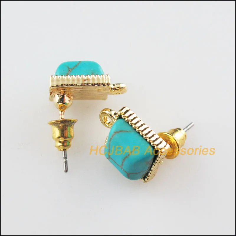 

4Pcs Gold Color Square Stone Wire Earrings Hooks Findings 9.5x13mm