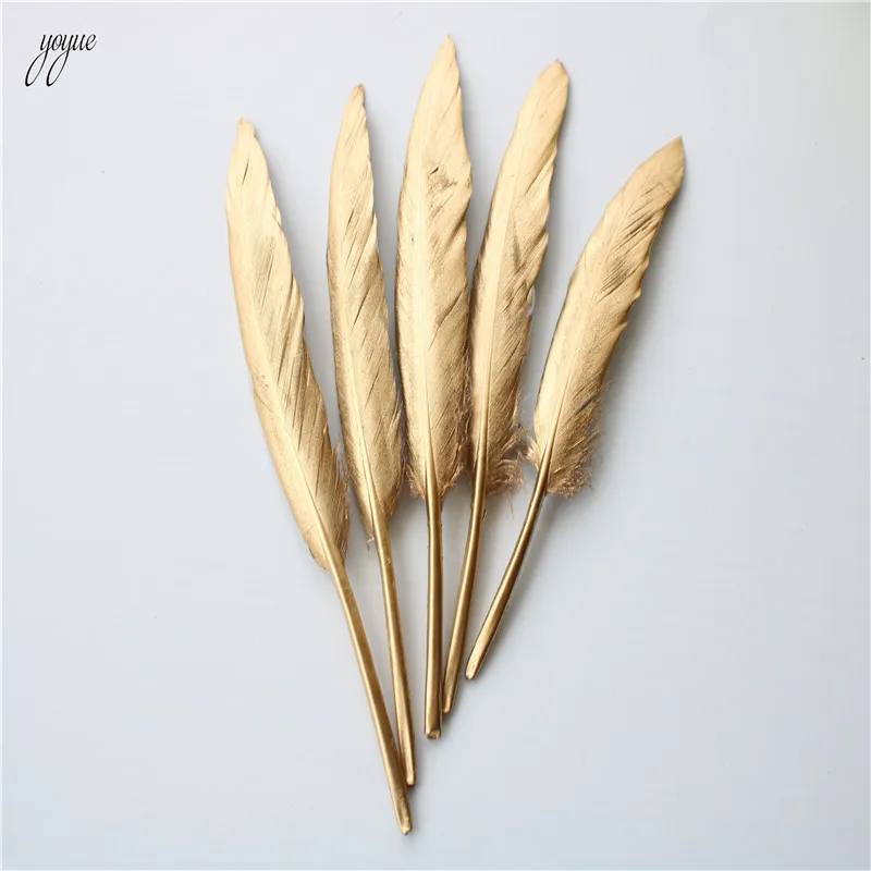 Золотые гусиные перья для поделок 10-15 см/4-6 дюймов Натуральное перо фазана пары для изготовления ювелирных изделий - Цвет: Gold