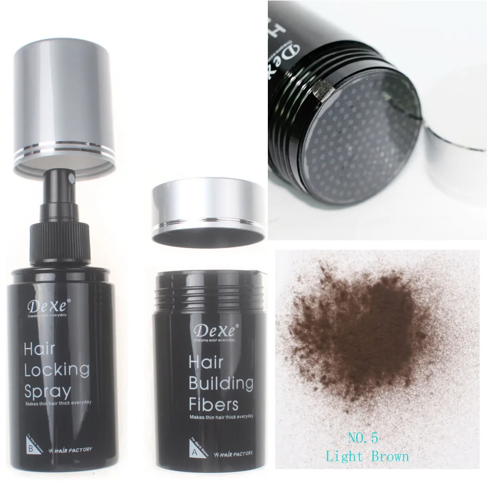 Light Brown Color Dexe Hair Building Fibers 22g & Hair Locking Spray 100ml Set 05Lin Hair