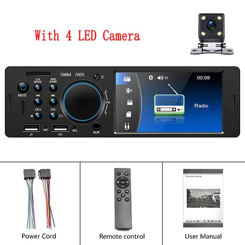 Podofo 1 Din автомагнитола аудио стерео FM Bluetooth MP5 мультимедийный плеер 4," Авторадио TF/AUX/USB 12 В в тире пульт дистанционного управления - Цвет: With 4 LED Camera
