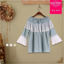 Японский Мори девушка хлопок и лен кружева сшивание футболка Топы женские Лето Новые оборки o-образным вырезом короткий рукав футболки L560