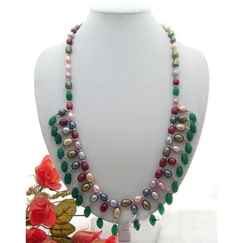 

Perfect Handmade Luck Pearl Jewellery,Multicolor Natural Green Ja-de,Genuine Freshwater Pearl Necklace