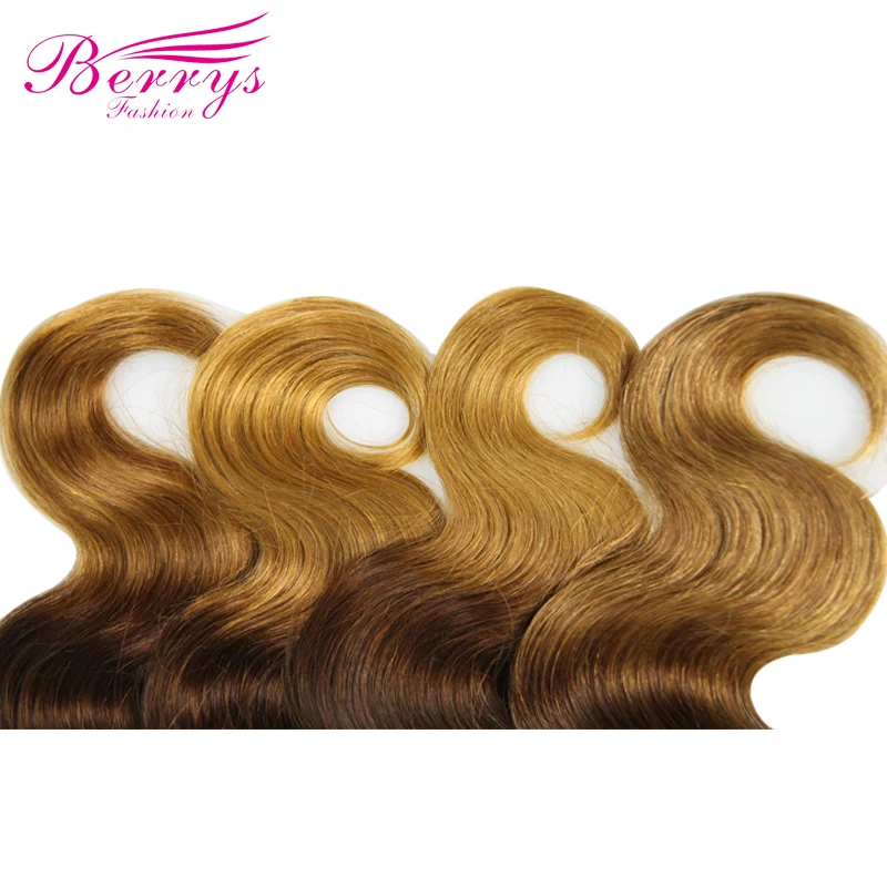 Berrys Fashion Ombre бразильские волнистые волосы 4 шт./лот 100% человеческие ткачества T1B/4/27