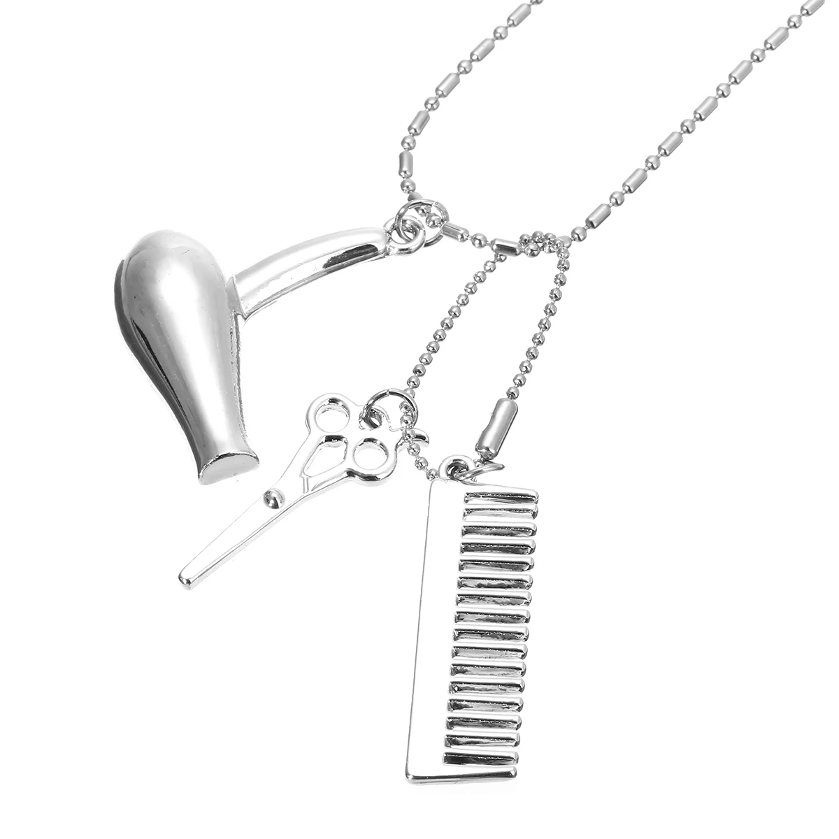 Vintage Dryer Scissor Comb Chain Pendant Necklace Shellhard Hair Stylist Silver Color Choker Necklace For Men Femme Jewelry