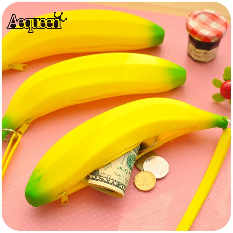

AEQUEEN Women Mini Wallets Banana Coin Purse Cute Fruit Pencil Cases Silicone Coins Bags Girls Kids Children Pouch Money Pockets