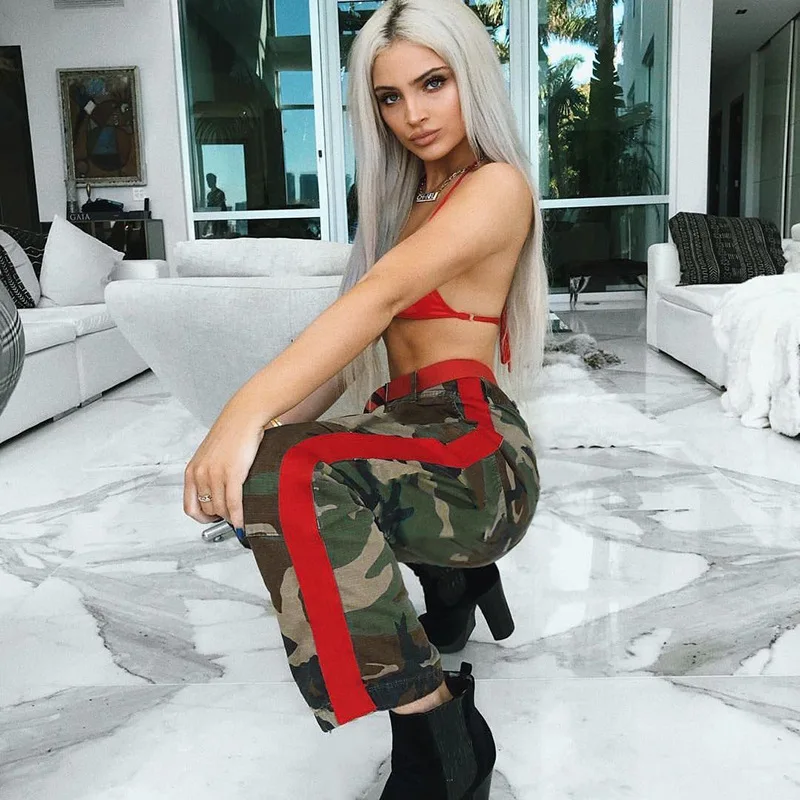 

Shestyle Camouflage Side Striped Cargo Pants Women Pockets Army Green Pencil Pants Casual Cool Trousers Female Hot Capris Summer