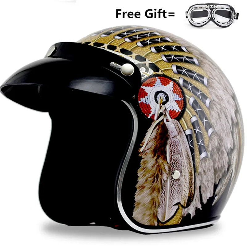 Мотоциклетный шлем Casco, мотоциклетный шлем в винтажном стиле, мотоциклетный шлем 3/4 с открытым лицом, Байкерский Ретро шлем для скутера, двойной d-пряжкой - Цвет: with goggles