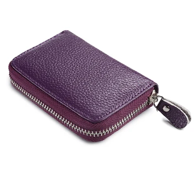 Брендовых женских держателей для карт с застежкой-молнией, кожаные сумки для кредитных карт, бумажники для кредитных карт - Цвет: Фиолетовый