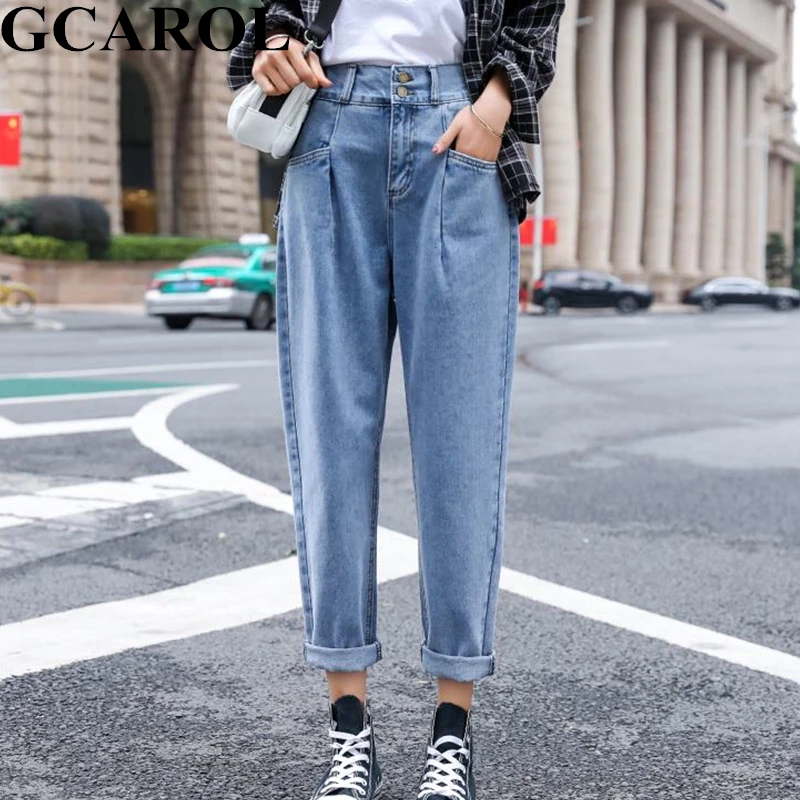 GCAROL, консервативный стиль, средняя талия, Ретро стиль, штаны, эластичная талия, широкие штаны, длина по щиколотку, уличная одежда, джинсы размера плюс 25-32