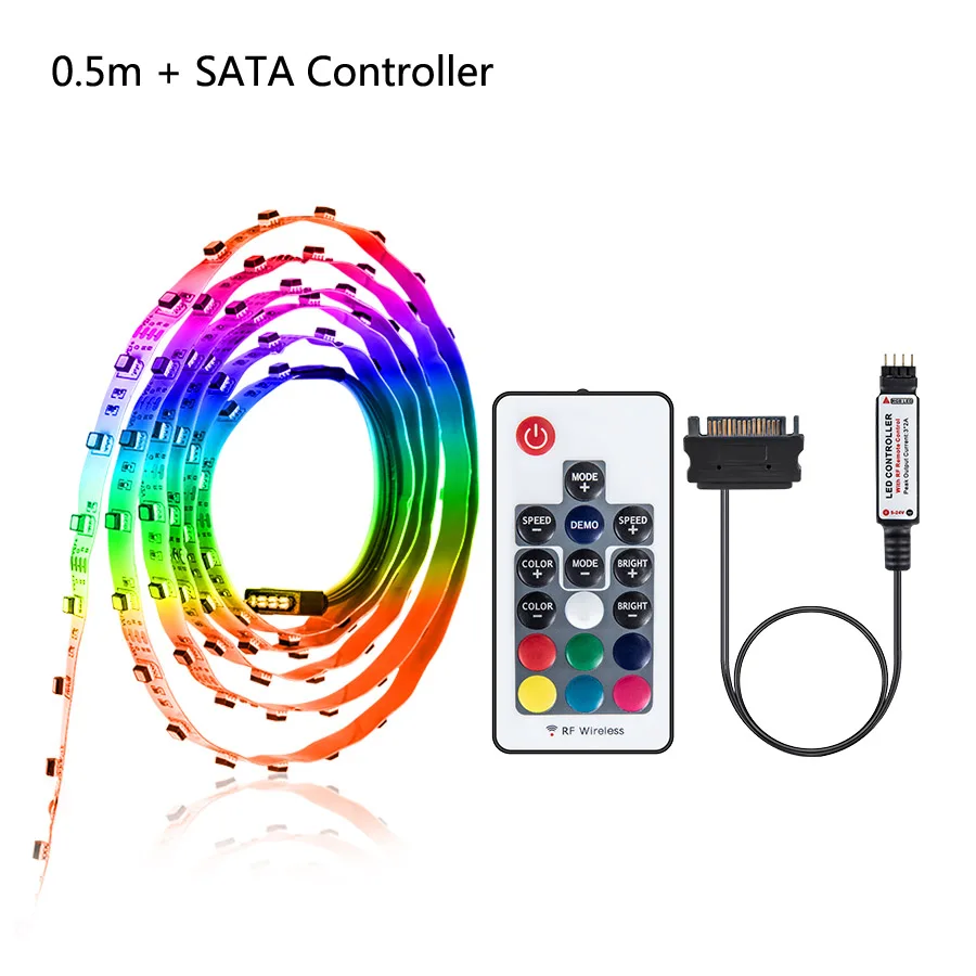 3535 RGB LED Strip Light 0.5m 1m 1.5m 2m SATA LED Лента Лента Лента Полный комплект с 17 ключами RF Remote RGB ленты для компьютера - Испускаемый цвет: 0.5m