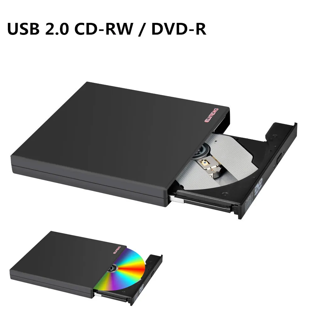 Eluteng USB 2.0 Внешний компакт-дисков DVD плеер CD-RW тонкий DVD-ROM 8x CD-ROM 24x CD-R скорость порта