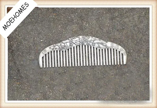 

Китайская Серебристая Расческа с ручной резьбой в виде цветка сливы фэншуй, металлическая расческа для рукоделия