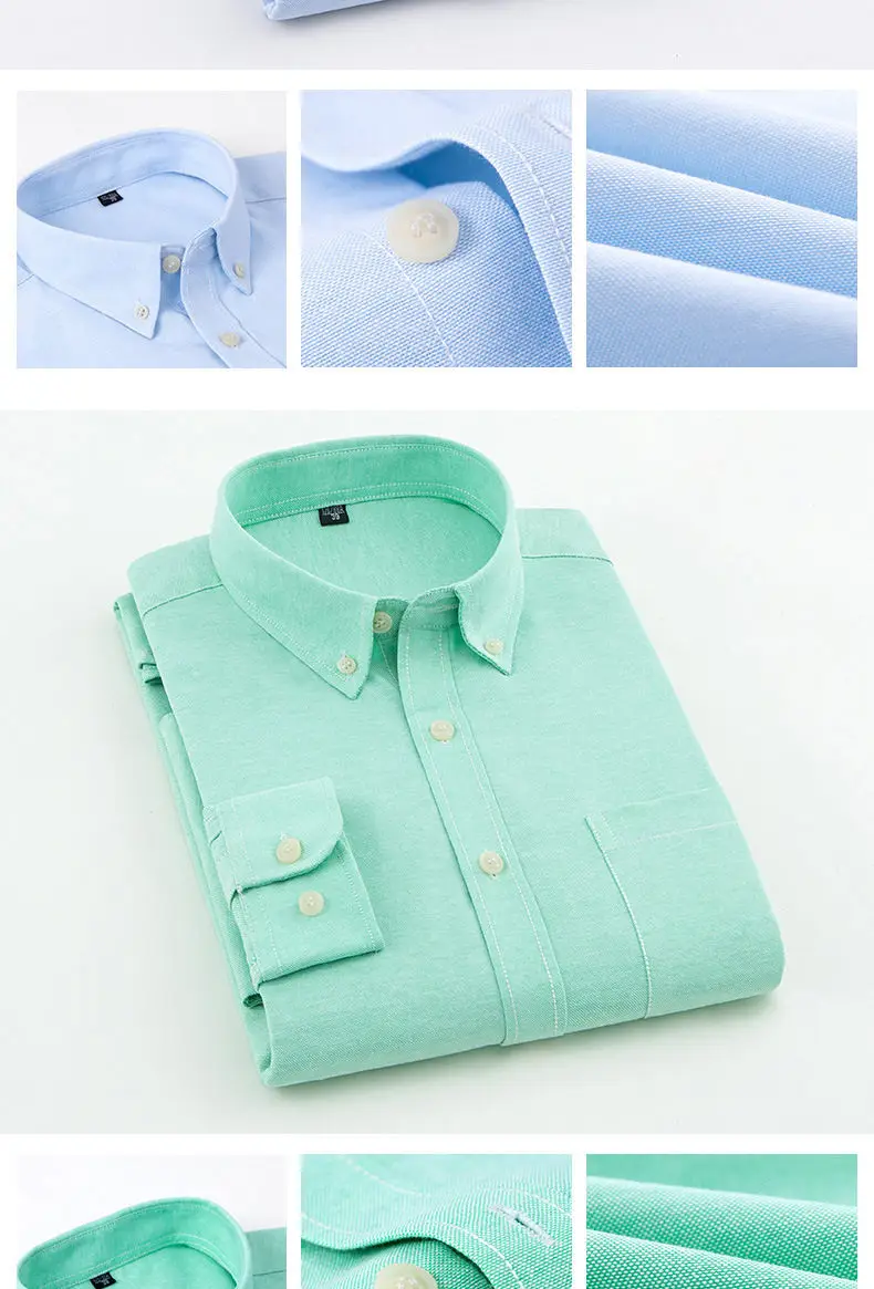 8Colors Plain Shirts Men Long Sleeve Casual Autumn Spring Cotton Oxford Denim Male Shirts Plus size M-5XL Solid Muls Brand Cloth-3
