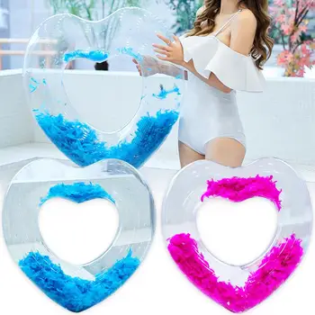 

NEW Adult Inflatable Heart Shape PVC Swimming Ring Circle Water Toy with Feather