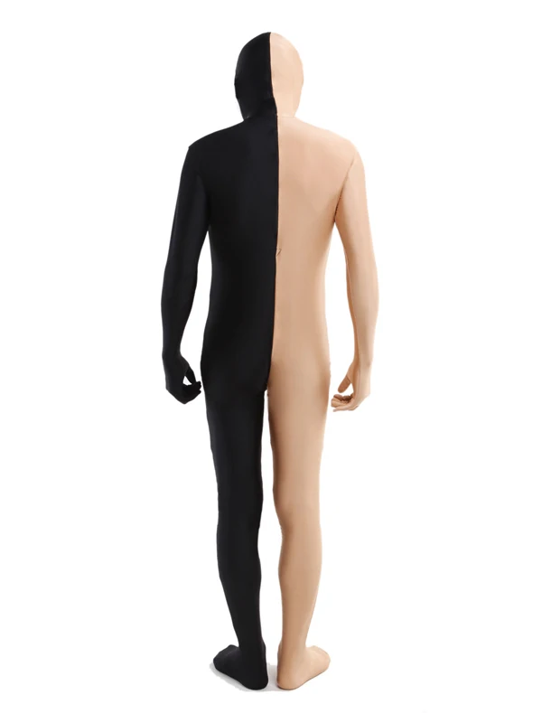 Lycra Spandex Black and Flesh-colored Split Zentai Suit