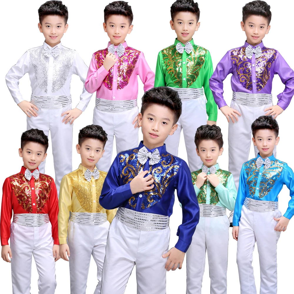 Boys chorus stage costumes Sequined singers Party dance clothing Kids
