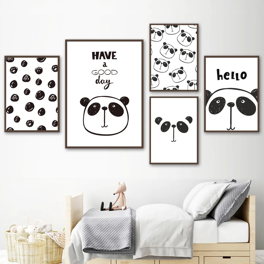 

Black White Panda Animals Nordic Posters And Prints Wall Art Canvas Painting Nursery Wall Pictures Baby Kids Room Bedroom Decor