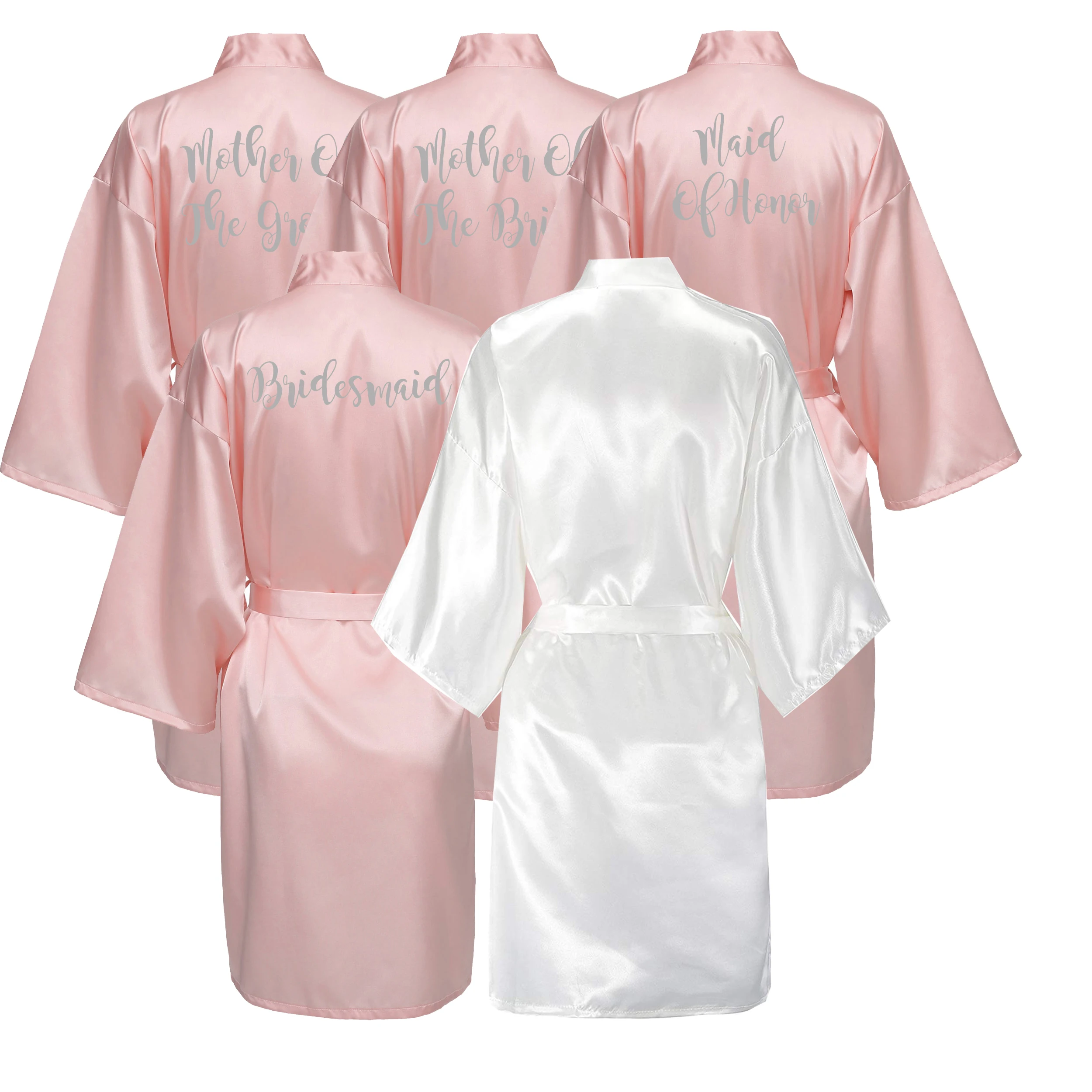 

Owiter Blush bride bridesmaid robe with Silver letters mother sister of the bride wedding gift bathrobe kimono satin robes