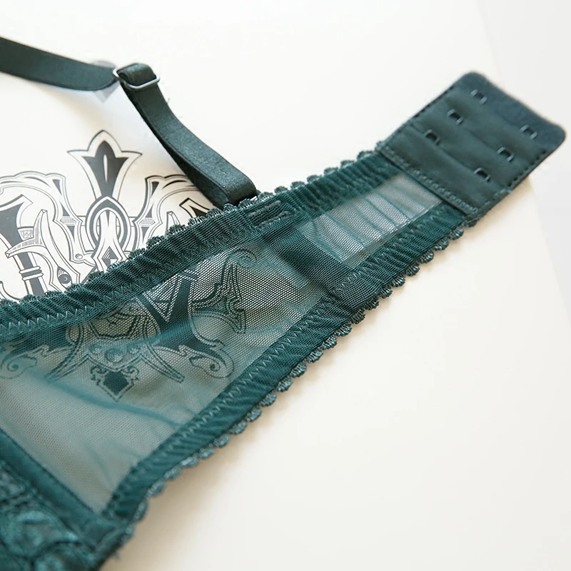 Europe Romantic sexy Half Cup Cotton Bra Set Vintage Eyelash Lace Transparent Underwear For Women