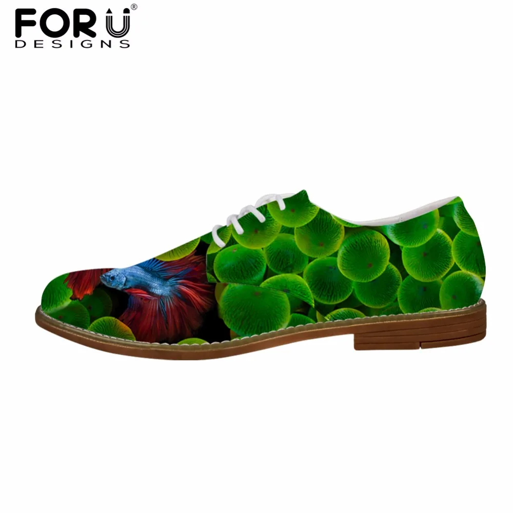 FORUDESIGNS/мужские туфли оксфорды с 3D милым животным принтом в виде рыбы Сезон весна