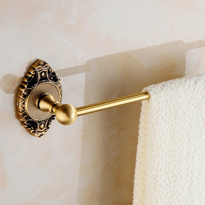 ФОТО New Wholesale And Retail Promotion Antique Brass Luxury Bathroom Flower Carved Towel Rack Holder Single Towel Bars CA-9601