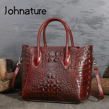 

Johnature 2020 New Genuine Leather Large Capacity Handbag Animal Prints Vintage Hard Cowhide Women Shoulder & Crossbody Bags