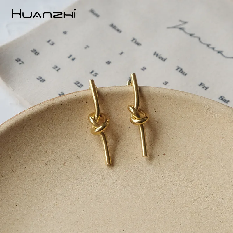 HUANZHI новые длинные серьги-гвоздики с золотым металлическим покрытием в минималистическом стиле для женщин и девушек, свадебные подарки для путешествий, ювелирные изделия