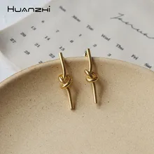 HUANZHI новые длинные серьги-гвоздики с золотым металлическим покрытием в минималистическом стиле для женщин и девушек, свадебные подарки для путешествий, ювелирные изделия