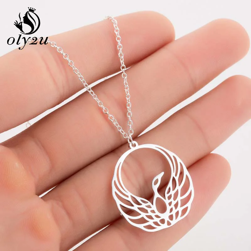 

Oly2u Phoenix Pendants Necklaces Collares For Women Silver Chokers Neckalce Bird Long Chain Necklace Stainless Steel Jewelry