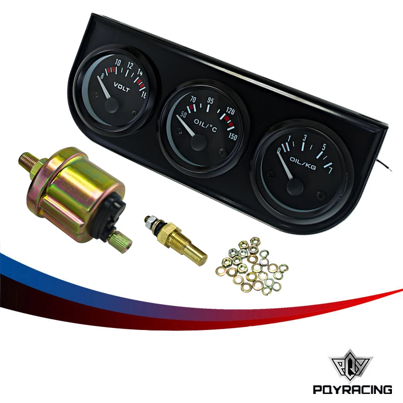 PQY 52mm Electrial Triple Kit (oil Temp Gauge + Voltmeter + Oil Pressure Gauge) Sensor